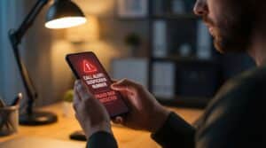 Man receives scam call alert on smartphone at night - Krypto Investigation - Krypto Investigation Anruf von der Blockchain? Warum das nicht sein kann